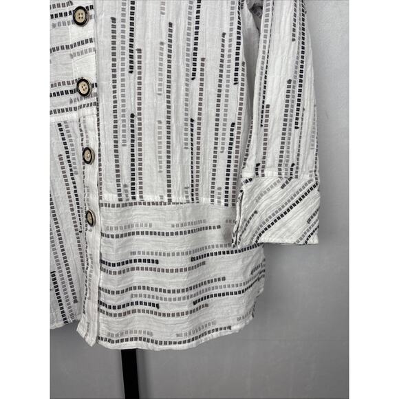 Habitat Button Down Shirt Women's Medium White Cotton Block Pattern Boho Artsy - Picture 5 of 13